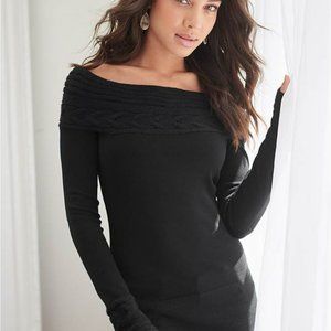Venus Off Shoulder Black Sweater Tunic Cable Detail MEDIUM NWT